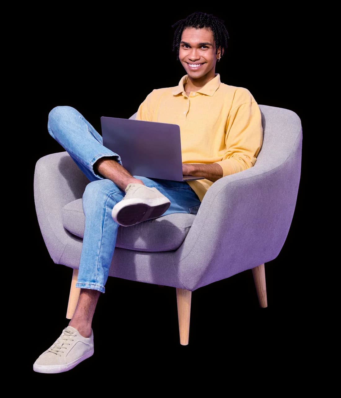Candidato practicando una entrevista con su laptop